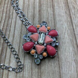 Lia Sophia Pink & Peach Rhinestone Enamel Pendant or Brooch Pin